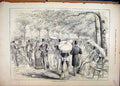 Original Old Antique Print 1880 Sketches Rotten Row Romance Trees Parasol 19th