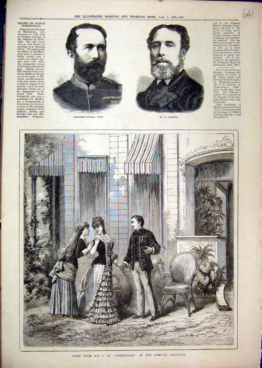 Old Antique Print 1879 L'Etincelle Comedie Francaise Theatre Marston Wood 19th