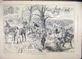 Original Old Antique Print 1888 Queen Staghounds Horses Jumping Trees Country