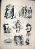 Original Old Antique Print 1879 Comedy Webb Swimming Gaiety Theatre Falstaff