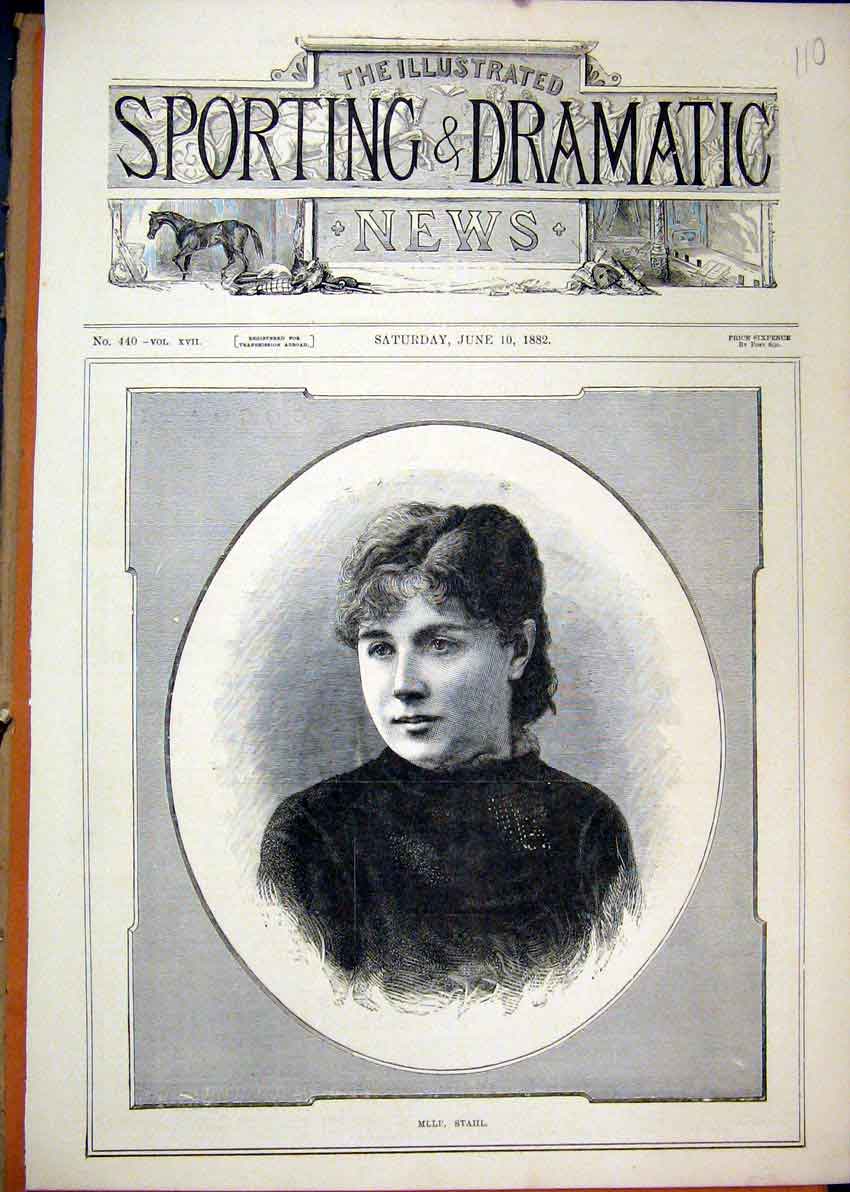 Original Old Antique Print 1882 Portrait Mille Stahl Beautiful 19th