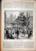 Original Old Antique Print Racecourse Longchamps 1877 Horse People Trees Country