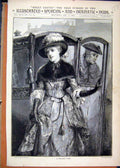 Original Old Antique Print Holly Leaves 1883 Woman Guest Arriving Carriage 19th