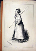 Original Old Antique Print 1876 Portrait Woman Long Coat Whip Ascot Races 19th
