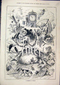 Original Old Antique Print 1879 Winter Scene Dog Clock Horse Almanack Snow 19th