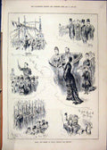 Old Antique Print 1879 Prince Wales Freeing Bridges Horse Carriage Flags 19th