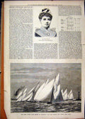 Original Old Antique Print 1878 Portrait Marion Dale Nore Yacht Match Hope Point