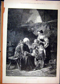 Original Old Antique Print 1888 Oln Monk Man Woman Children Fine Art Victorian