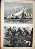 Old Antique Print 1877 Policemen Chasing Dogs Street Sailing Yachts Boats 19th