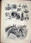 Original Old Antique Print 1884 Amateur Theatricals Highbury Horses Portraits
