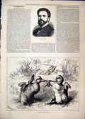 Original Old Antique Print Portrait Signor Gayarre 1879 Ducks Playing Frog River