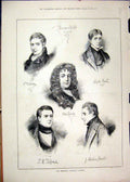 Original Old Antique Print 1879 Portrait Dramatists Knowles Talford Hunt Dibdin