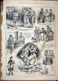 Original Old Antique Print 1886 Merry Month May Romance Cricket Mowing Grass