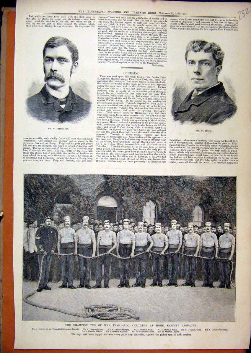 Original Old Antique Print 1883 Tug War Teammen Artillery Eastney Peirce Elton