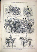 Original Old Antique Print 1885 Hunting Opening Day Horses Carriage Scene 19th