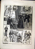 Old Antique Print 1886 Sketches Enemies Princess Theatre Kemble Clitherow 19th