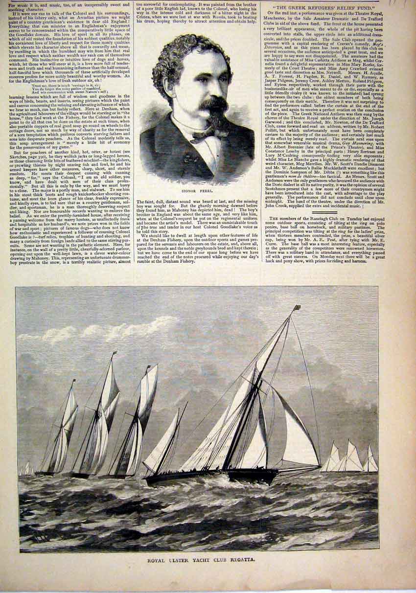 Original Old Antique Print Portrait Signor Ferri 1878 Royal Ulster Yacht Regatta