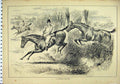 Original Old Antique Print 1885 Horse Juping Hedge Rider Fallen Trees Country
