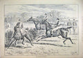 Original Old Antique Print 1890 Horses Jockey Jumping Fence Refusing Country
