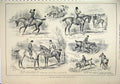 Original Old Antique Print 1883 Hunting Field Character Sketches Horses Drinking