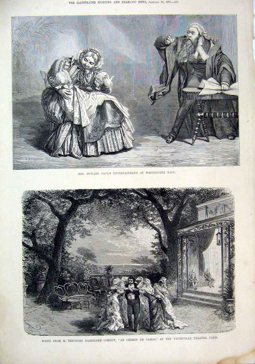 Old Antique Print 1875 Chemin Damas Vaudeville Theatre Paris Howard Paul 19th
