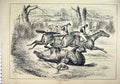 Old Antique Print 1882 Horses Racing Somersault Man Fallen Country Scene 19th