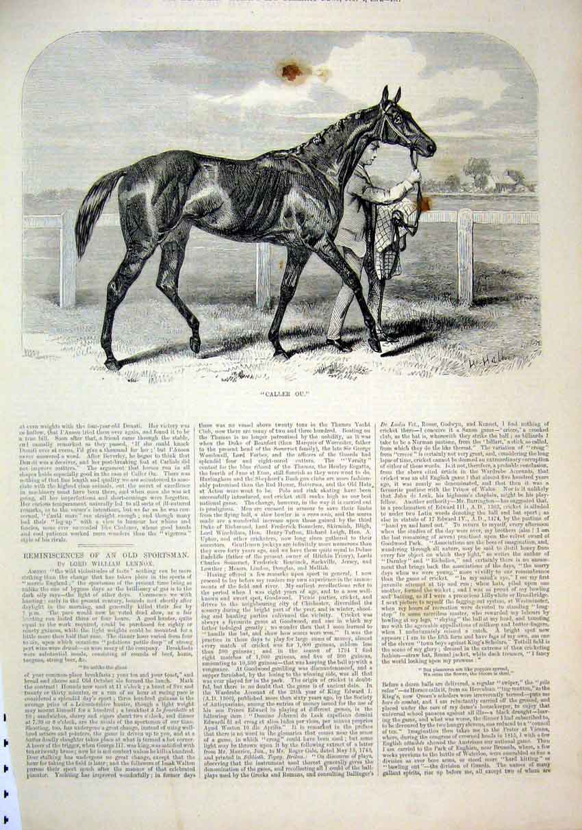 Original Old Antique Print Horse 1874 Caller Ou Man Leading Race Course 19th