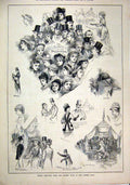 Old Antique Print 1879 Sketches French Fete Albert Hall Woman Faces Crowd 19th