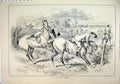 Original Old Antique Print 1883 Horses Refusing Fence Men Falling Country 19th