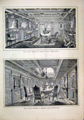 Original Old Antique Print Dining Saloon Deck Emperor Germany Hohnezollern 1879