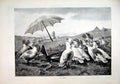 Original Old Antique Print 1884 Birds Artist Paints Umbrella Woman Art Victorian