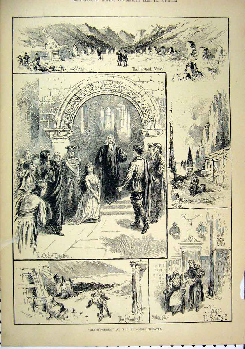 Old Antique Print Ben-My-Chree Princess Theatre 1888 Tynwald Mount Court 19th