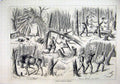Original Old Antique Print 1879 Moose Hunting Canada Men Gun Camp Shotting Trees