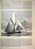 Original Old Antique Print Cutter Yacht Vanduara 1880 Sailing Sea Scene 19th