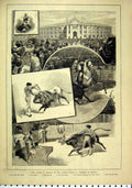 Original Old Antique Print Bull Fight Crown Prince Germany Madrid 1884 Picador