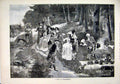 Original Old Antique Print Picnic Fontainebleau 1884 Men Woman Romance Country