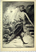 Original Old Antique Print 1889 Men Fancy Dress Throwing Water Snow Fine Art