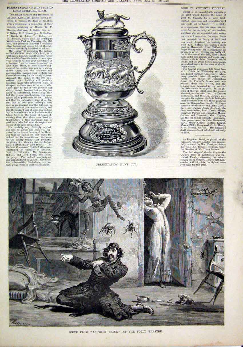 Old Antique Print 1879 Hunt Cup Scene Another Drink Folly Theatre Spider 19th