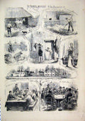 Original Old Antique Print 1876 Training Stables Newmarket Dawson Horse Pig 19th