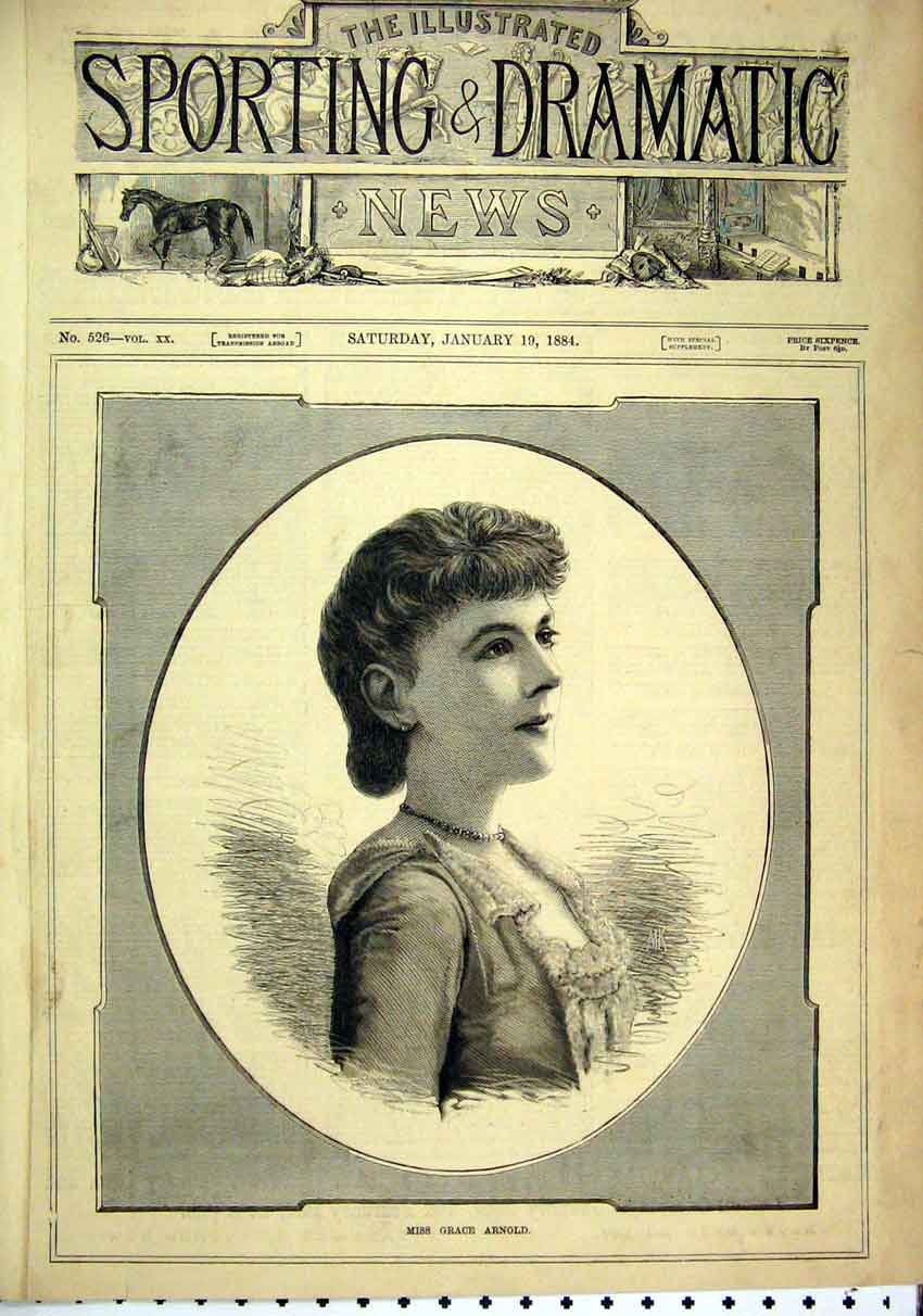 Original Old Antique Print 1884 Portrait Miss Grace ArnBeautiful Woman Victorian