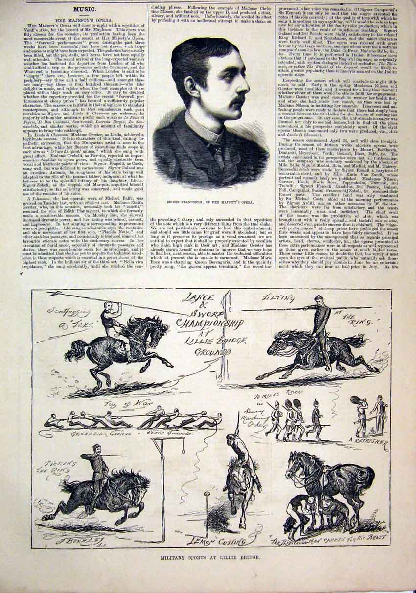 Original Old Antique Print 1879 Portrait Signor Franceschi Opera Lance Sword