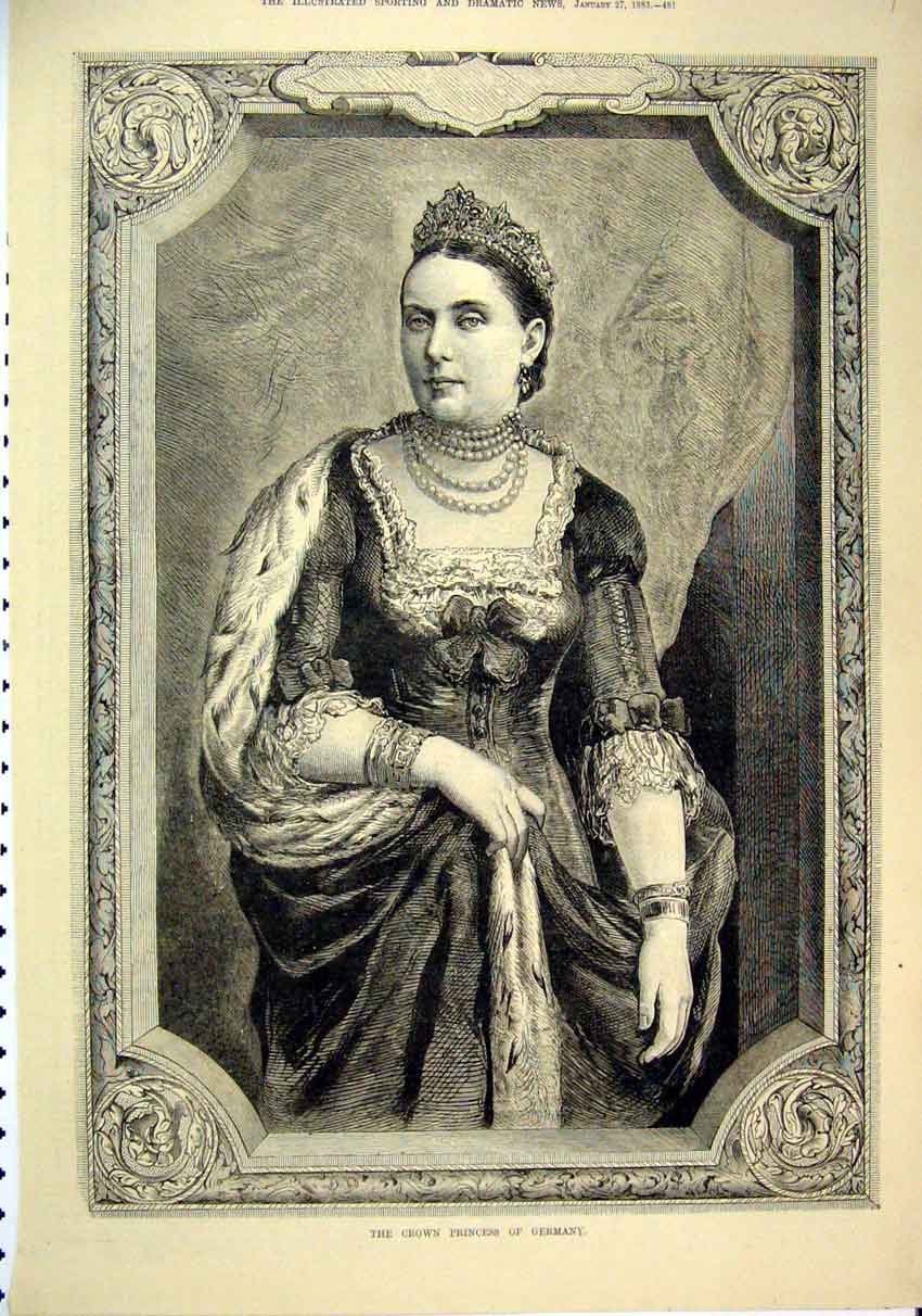 Original Old Antique Print 1883 Portrait Crown Princess Germany 19th