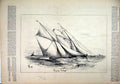 Original Old Antique Print 1876 Sketch Sailing Yacht Ship Sea Scene Victorian