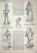 Original Old Antique Print 1879 Caption Sketches Sausage Man Woman Basket Baby