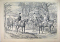 Original Old Antique Print 1890 Country Sketch Men Horses Gossip Trees Hunting