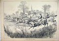 Original Old Antique Print 1878 Horse Racing Jockey Jumping Village Victorian