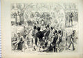 Original Old Antique Print 1882 Banquet Naval Forces Devonport Romance Music