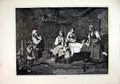 Original Old Antique Print 1880 Family Sad Story Children Table Scene Fine Art