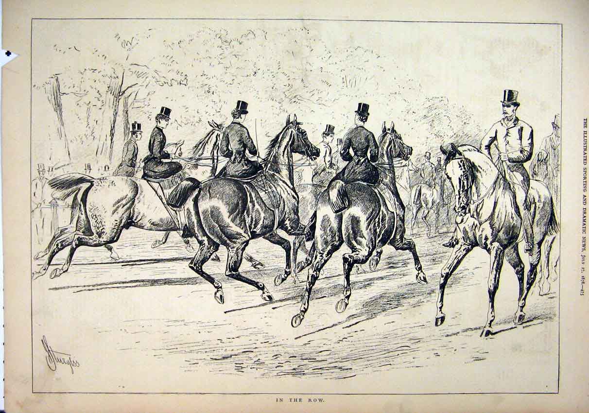 Original Old Antique Print 1878 Hunting Season Horses Men Women Country 19th