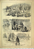 Old Antique Print 1887 Hunting Season Pheasant Rabbit Dead Keepers Horse 19th